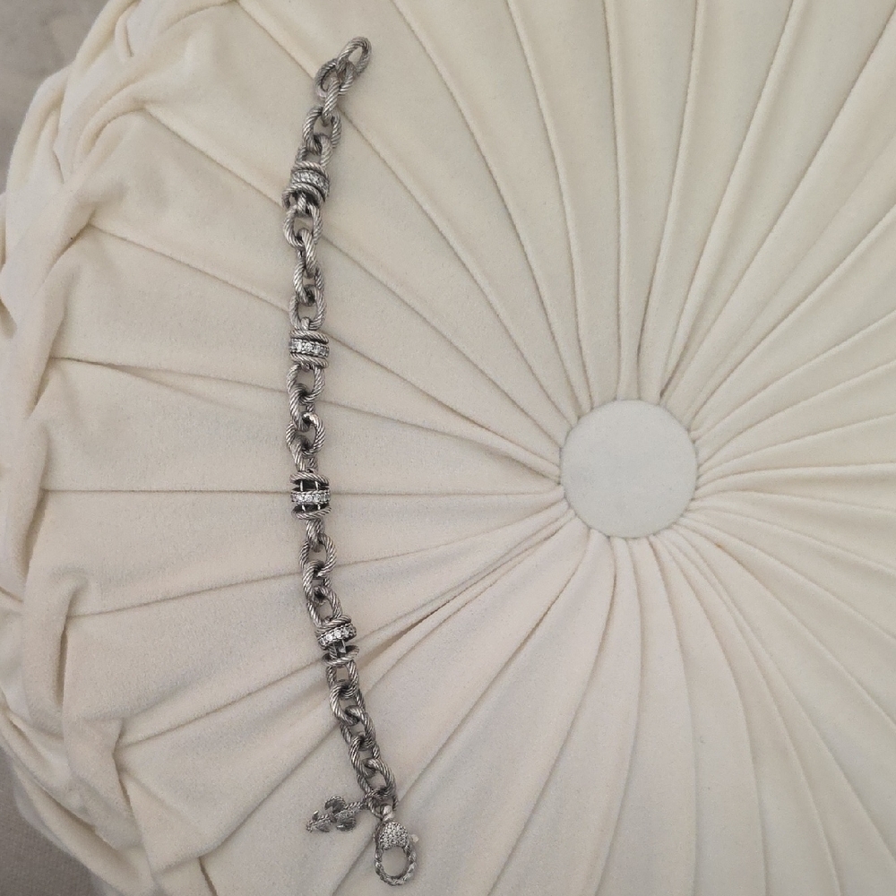 Judith Ripka Sterling & Diamonique Bracelet With Fleur de Lis Charm